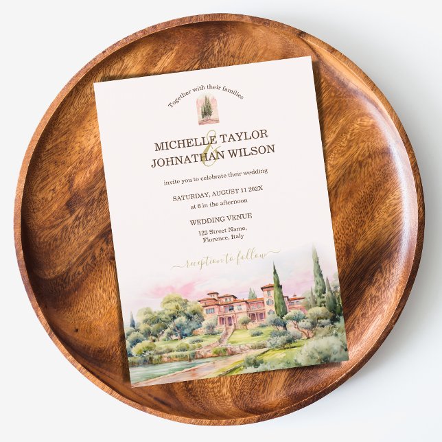 Destination Wedding Italien Toskany Florence Inbjudningar (watercolor tuscany villa)