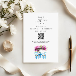 Destination Wedding Modern Bougainvillea QR Code Spara Datumet