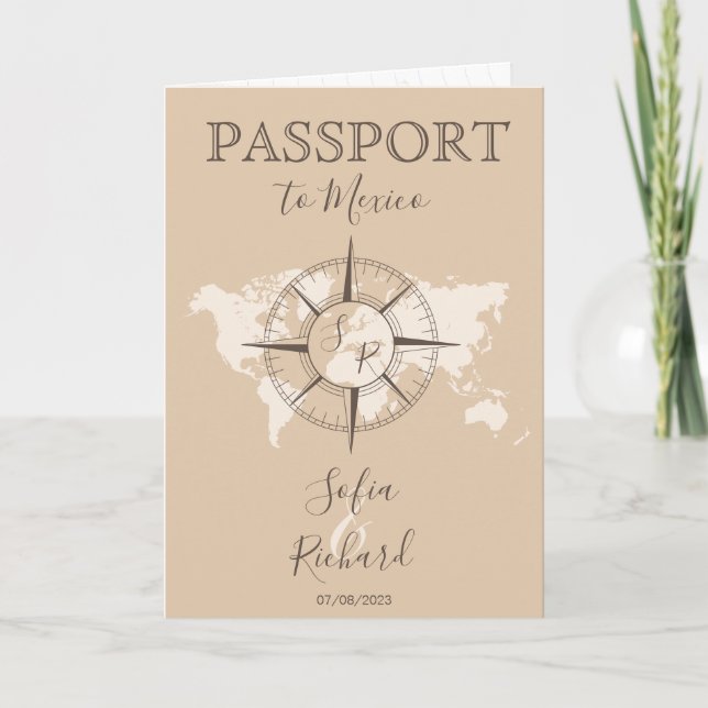 Destination Wedding Passport Compas Beige Boho Inbjudan (Framsida)