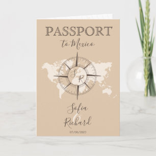 Destination Wedding Passport Compas Beige Boho Inbjudan