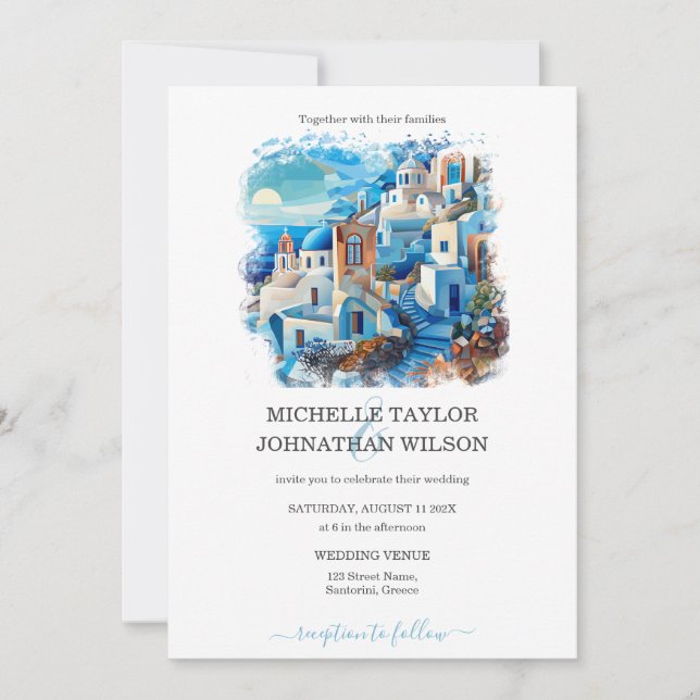 Destination Wedding Santorini Greece Island Inbjudningar (Framsida)