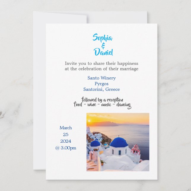 Destination Wedding - Santorini, inbjudan till Gre (Framsida)