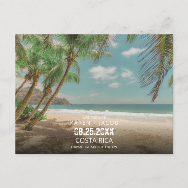 Destination Wedding Tropical Beach Save the Date  Meddelande Vykort (Framsida)