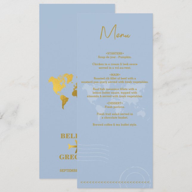 Destination Wedding World Pass VISA Blå Guld Meny (Fram/baksida)