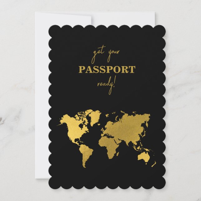 Destination Wedding World Passport Black Gold Inbjudningar (Framsida)