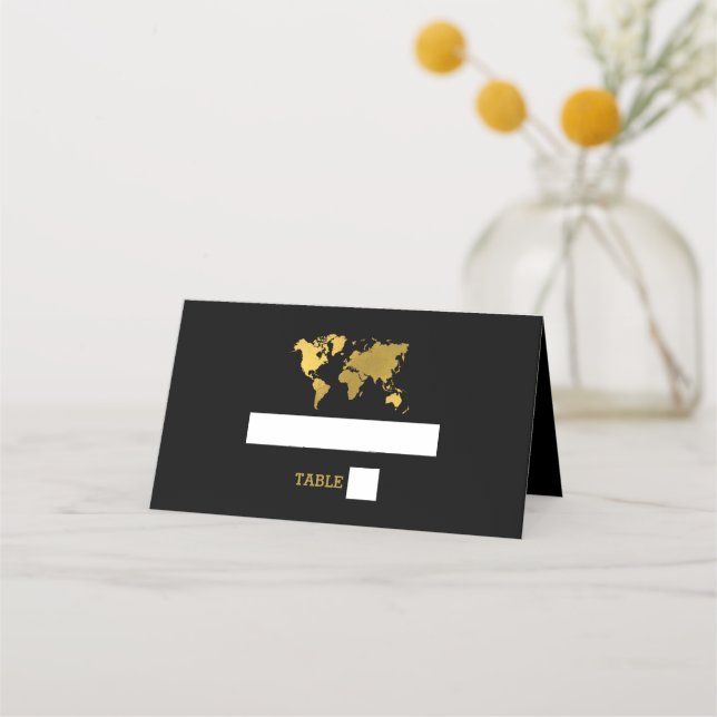 Destination Wedding World Passport Black Gold Placeringskort (Framsida)