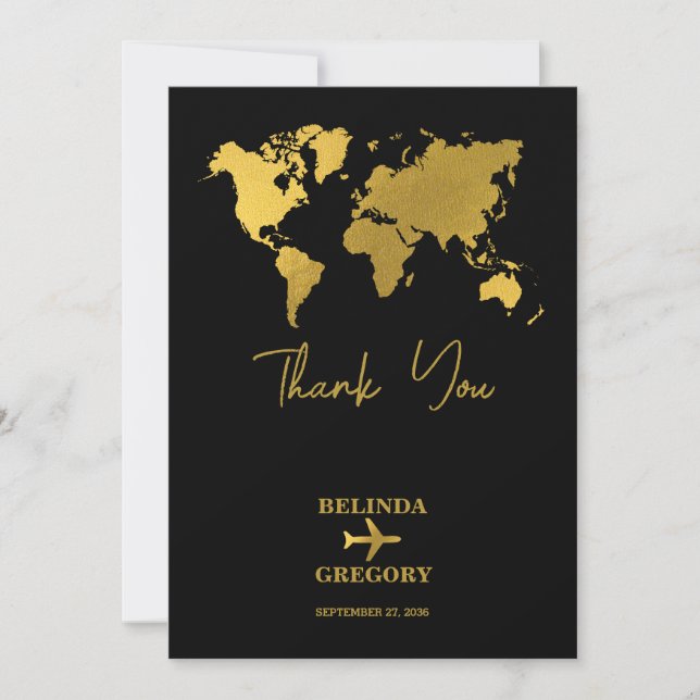 Destination Wedding World Passport Black Gold Tack Kort (Framsida)