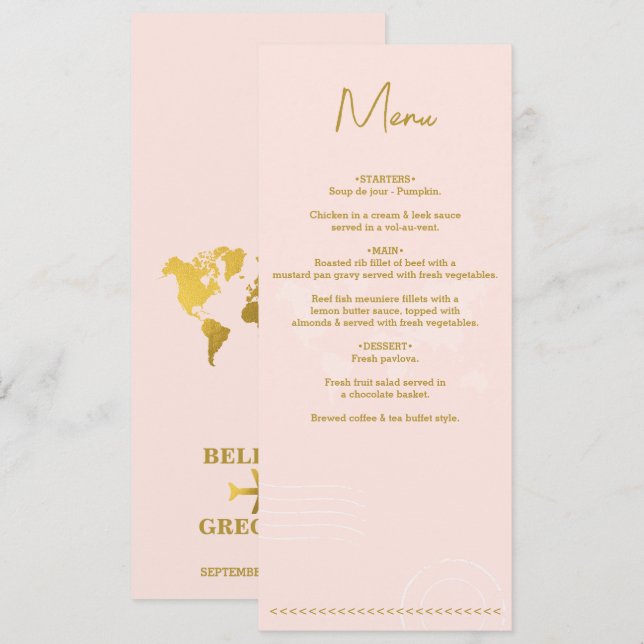 Destination Wedding World Passport Rosa Guld Meny (Fram/baksida)