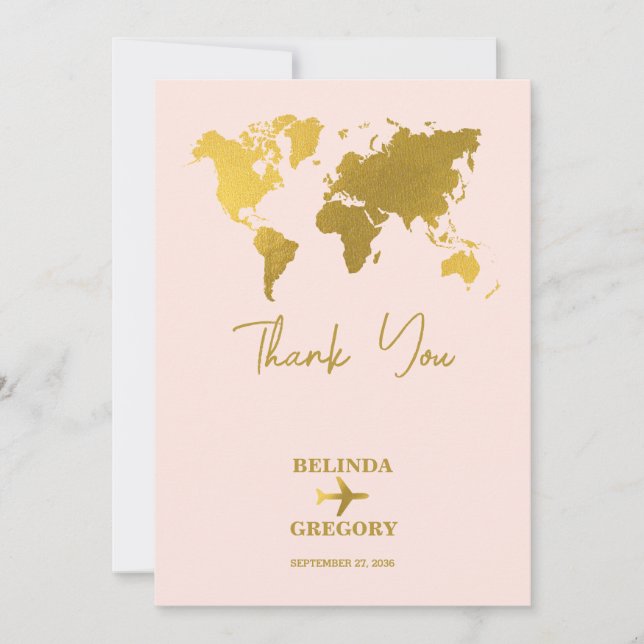 Destination Wedding World Passport Rosa Rosa Guld Tack Kort (Framsida)