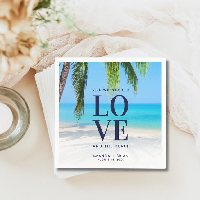 Destinationen kärlek vid stranden Handflatan Träd  Pappersservett (Love Beach Destination Palm Tree Wedding Napkins)