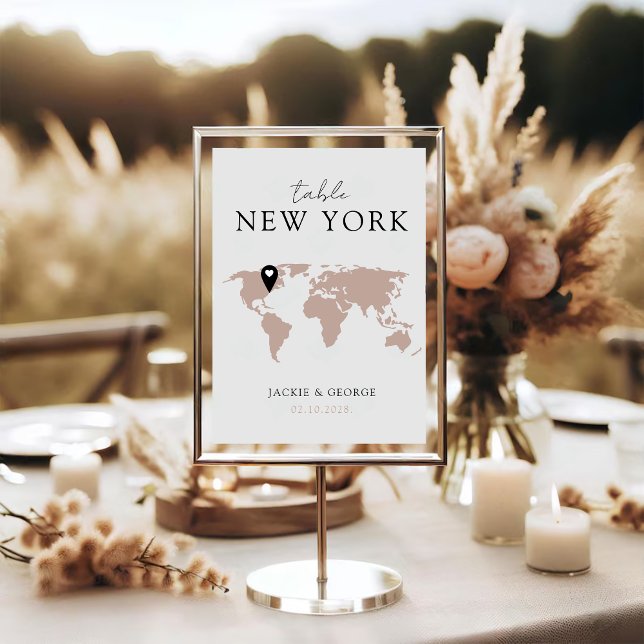 Destinationen Namn Pin it en Karta Travel Bordsnummer (Destination Name Table Number Travel Inspired World Map Pin the Location You Want Beige Minimalist)