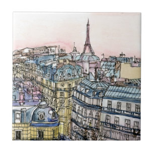 Destinationer Vattenfärg Eiffel Torn & Paris Kakelplatta