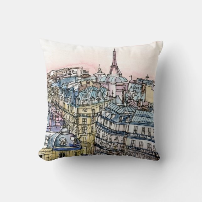 Destinationer | Vattenfärg Eiffel Torn & Paris Kudde (Framsida)