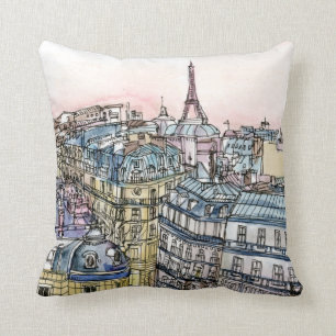 Destinationer Vattenfärg Eiffel Torn & Paris Kudde