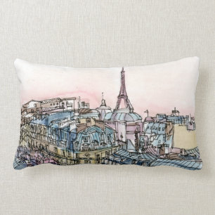 Destinationer Vattenfärg Eiffel Torn & Paris Lumbarkudde