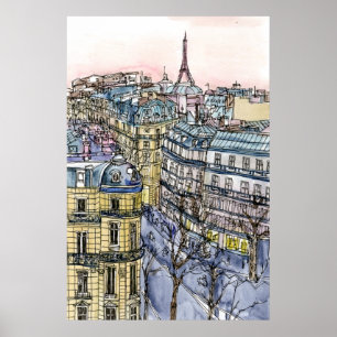 Destinationer Vattenfärg Eiffel Torn & Paris Poster