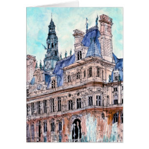 Destinationer  Vattenfärg Rustic Hotel de Ville Hälsningskort