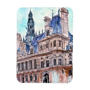 Destinationer Vattenfärg Rustic Hotel de Ville Magnet
