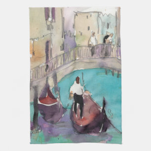 Destinationer Vattenfärg Venedig Gondola Ride Kökshandduk