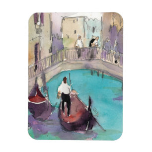 Destinationer Vattenfärg Venedig Gondola Ride Magnet