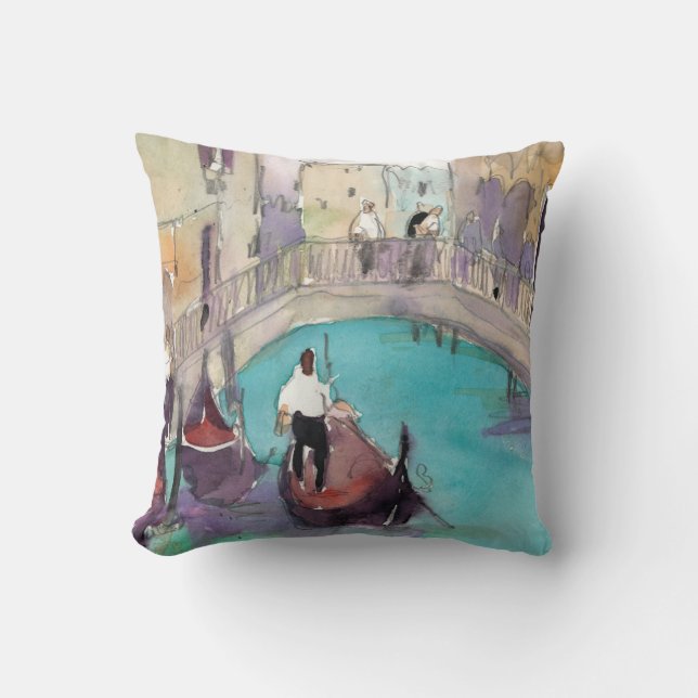 Destinationer | Vattenfärg Venice Gondola Ride Kudde (Framsida)
