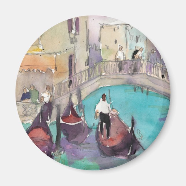 Destinationer | Vattenfärg Venice Gondola Ride Magnet (Framsidan)