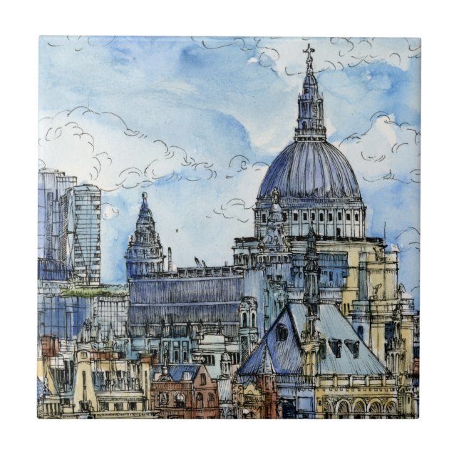 Destinationer | Vattenfärgsfloden Thames vattenfro Kakelplatta (Framsidan)