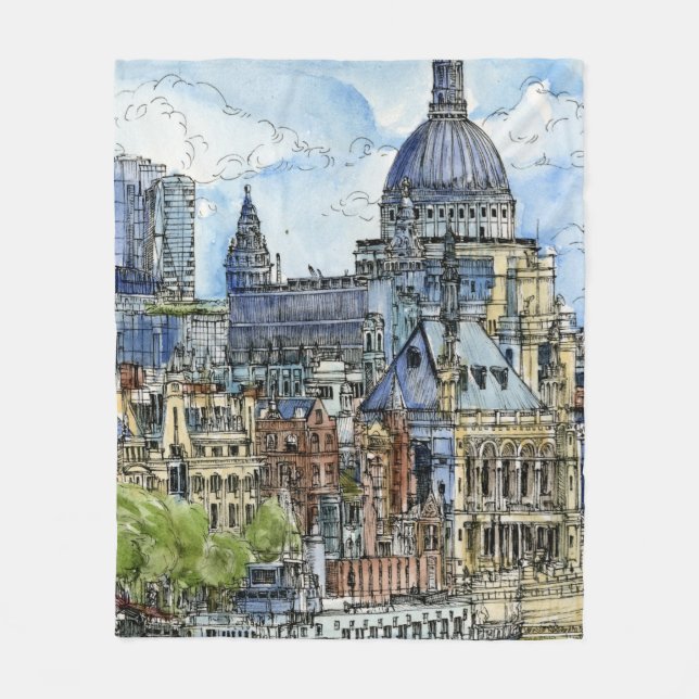 Destinationer| Vattenfärgsfloden Thames vattenfron Fleecefilt (Framsidan)