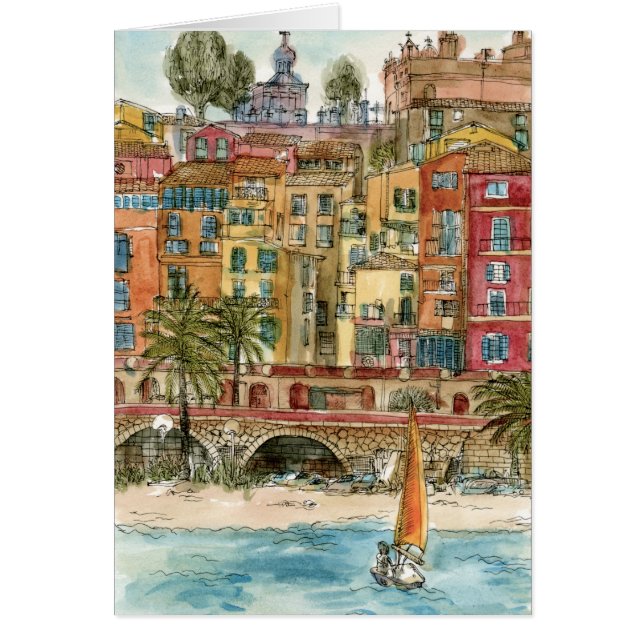 Destinationer | Vattenfärgssegment och Byggnad Hälsningskort (Framsidan)