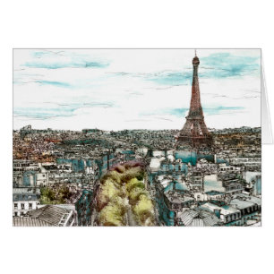 Destinationer Vintage Eiffel Torn i Paris View Hälsningskort