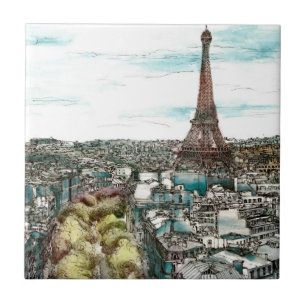 Destinationer   Vintage Eiffel Torn i Paris View Kakelplatta