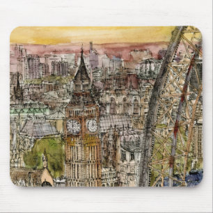 Destinationer Watercolor Big Ben & London Öga Musmatta