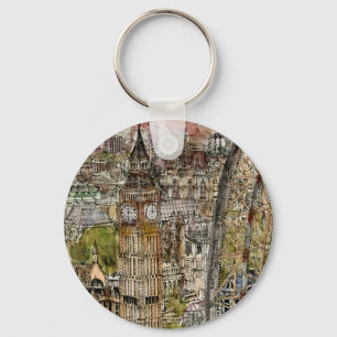 Destinationer Watercolor Big Ben & London Öga Nyckelring