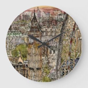 Destinationer Watercolor Big Ben & London Öga Stor Klocka