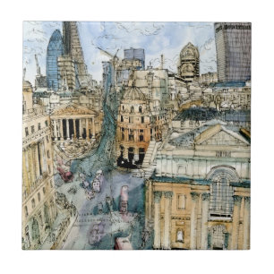 Destinationer Watercolor Vintage London Street Kakelplatta