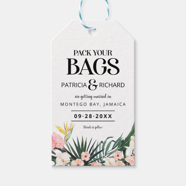 Destinations Tropiskt Bröllop Spara Datum Presentetikett (Framsidan)