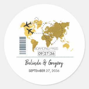 Destinationsboardingpass Bröllop Runt Klistermärke