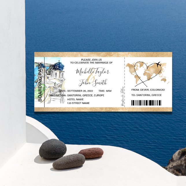 Destinationsbröllop Boarding Pass Santorini Grekla Inbjudningar (Skapare uppladdad)