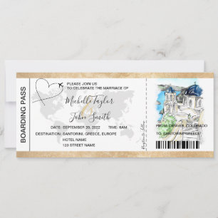 Destinationsbröllop Boarding Pass Santorini Grekla Inbjudningar