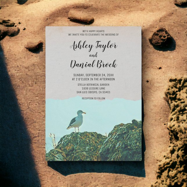 Destinationsbröllop för fiskmås vid kustflottan i  inbjudningar (Skapare uppladdad)