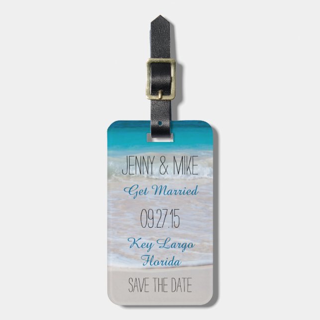 Destinationsbröllop för kustvingar Spara datumet Bagagebricka (Vertikal Framsida)