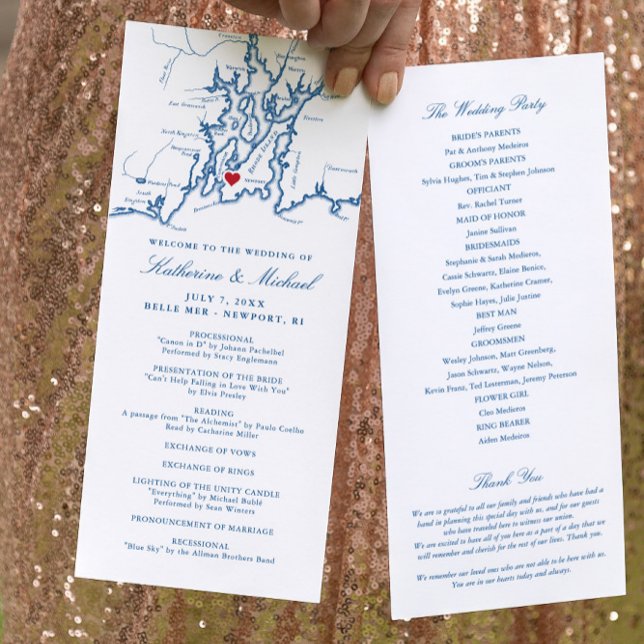 Destinationsbröllop för Newport Rhode island Karta Program (These Newport Rhode Island wedding programs are perfect for your Newport destination wedding)