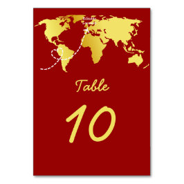 Destinationsbröllop för Red och guld karta Bordsnummer