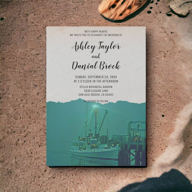 Destinationsbröllop för segelbåtshamn i vintage inbjudningar (Skapare uppladdad)