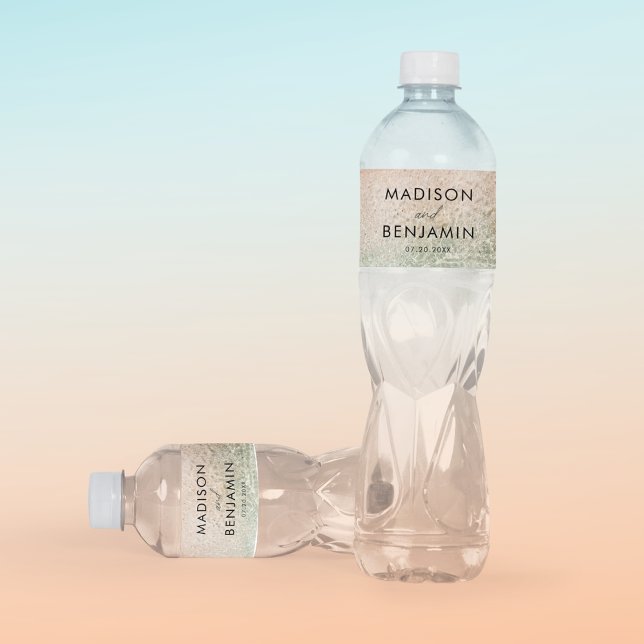 Destinationsbröllop för sommarströ vid kusthavet vattenflaska etikett (Skapare uppladdad)