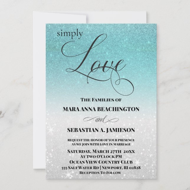 *~* Destinationsbröllop för strutsfåglar i Glitter Inbjudningar (Framsida)