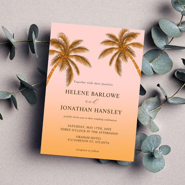 Destinationsbröllop för tropisk strand Handflatan  Inbjudningar (Tropical Palm Tree Beach Destination Wedding Invitation)