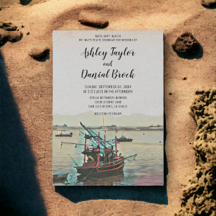Destinationsbröllop för vintagens fiskefartyg inbjudningar