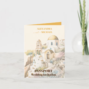 Destinationsbröllop för Watercolor Santorini Inbjudan