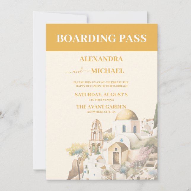 Destinationsbröllop för Watercolor Santorini Inbjudningar (Framsida)